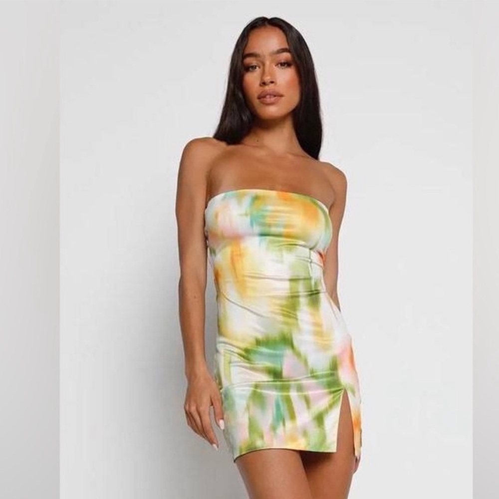 Tigermist HALINA DRESS - ORANGE BLUR Multicolor Strapless Tie-Dye Dress